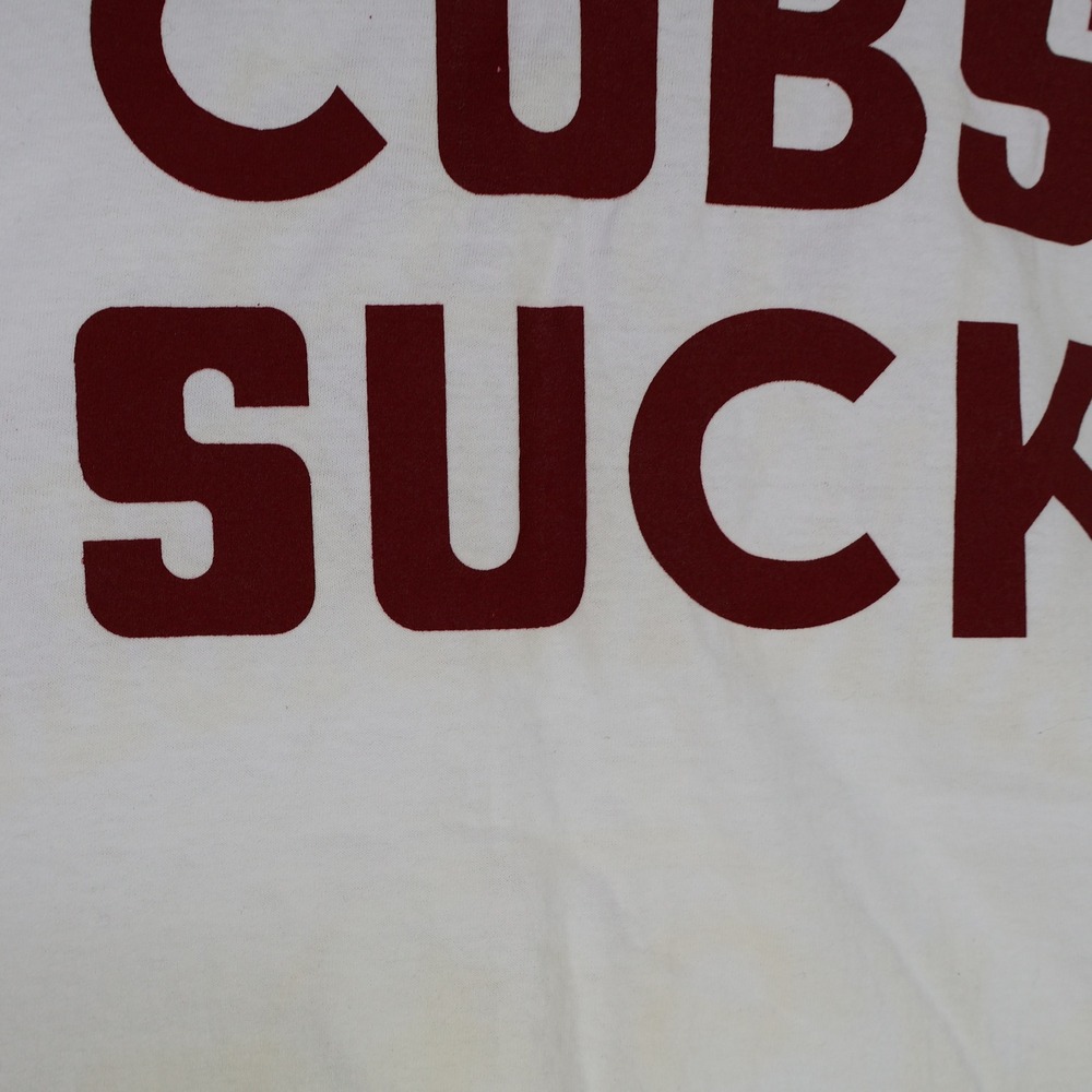 Vintage 90s Chicago Cubs Magic Number 911 T-Shirt XXL White Cotton Cubs Suck Tee - Picture 12 of 16